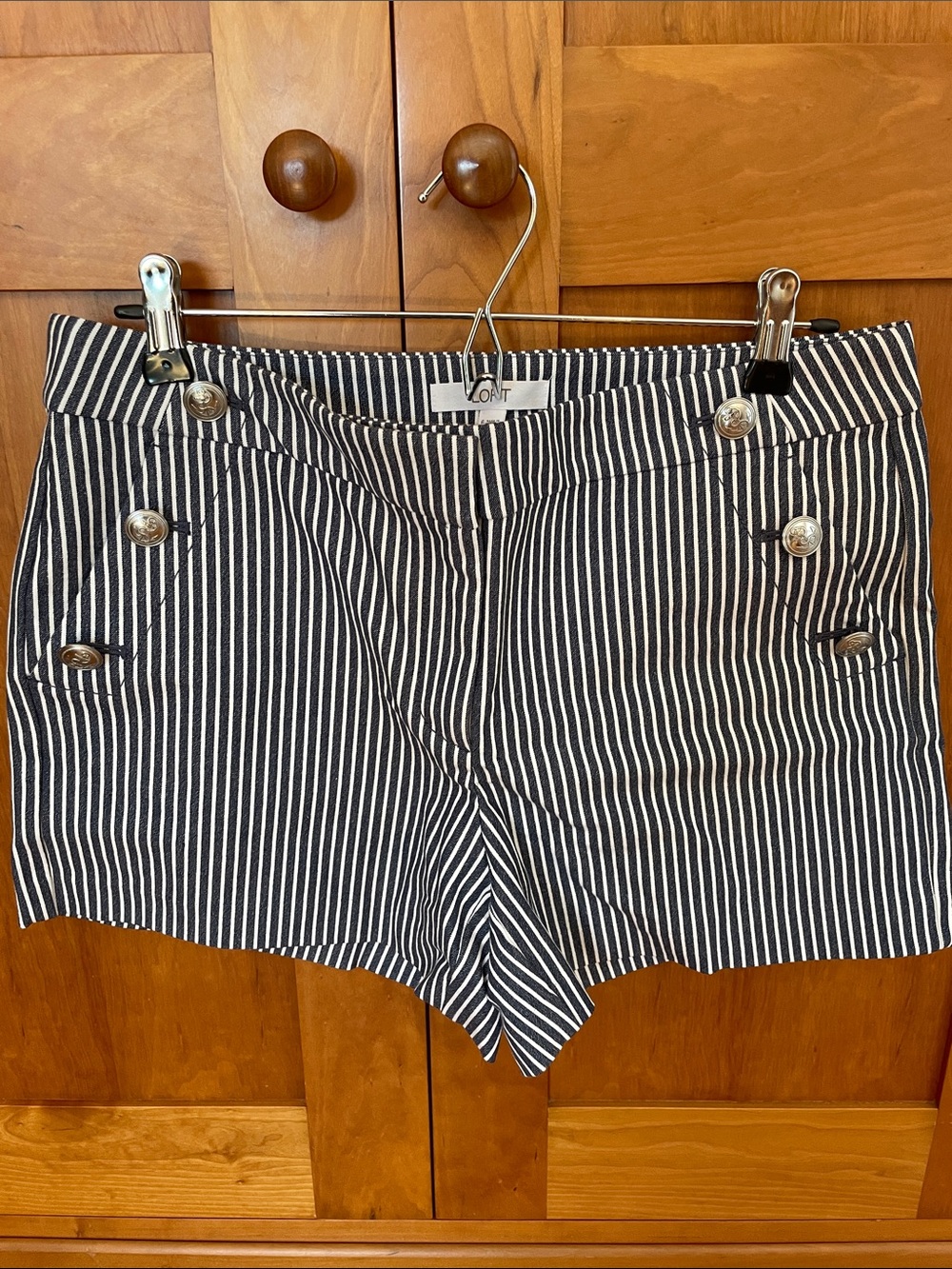 LOFT Navy and White Striped High-Waist Sailor Shorts